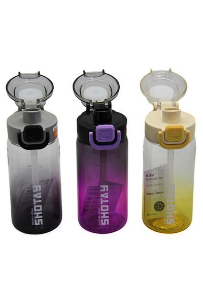 Shotay Water Flask Straw Gradient Polycarbonate Black 600ml
