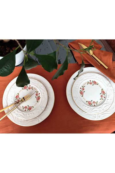 EBRULİEMAYE Pearl Stoneware Cake Set 12 Pieces Serving and Cake Plates for 6 People