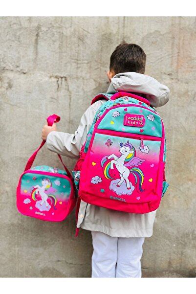Çanta Trend Waddell Lisanslı Fuşya Mint Unicorn Desenli Kız Çocuk İlkokul Sır...