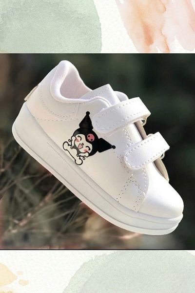 ALTUNTAŞ Lightweight Sports Shoes for Girls and Boys - Kromi Printed Unisex Cirt Velcro White