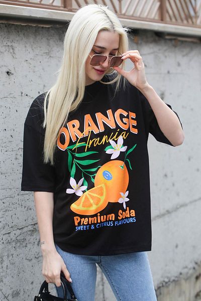 Madmext Dámské tričko s černým potiskem Crew Neck Mg1707