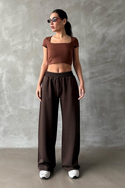 Madmext Γυναικείο T-Shirt Καφέ Τετράγωνο Γιακά MG2294