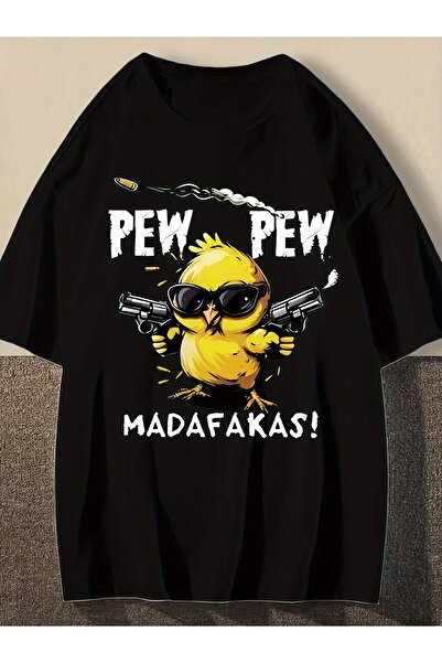 İnazuma Outdoors تيشيرت أسود بأكمام قصيرة ورقبة دائرية مطبوع صورة بيو بيو ماد...