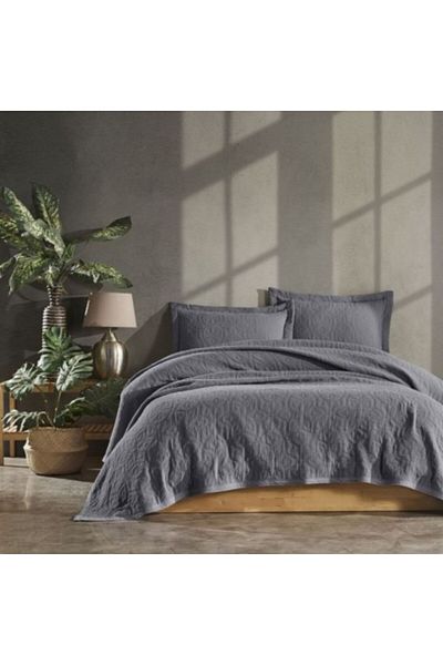 Şaheser Set cuvertura + 2 fete perna jacquard, 240x260cm, Lucette Gri Antracit