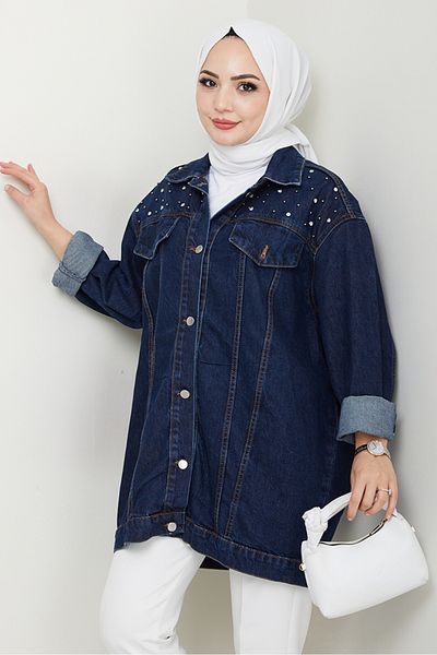 Bestenur Elyez Stone Denim Jacket 1456 - Σκούρο Μπλε