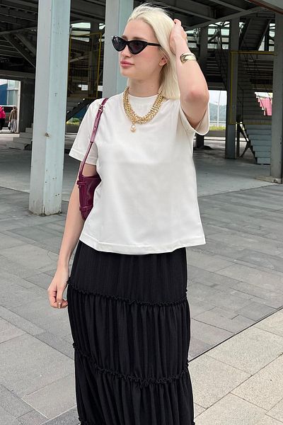 Madmext Ecru Γιακάς Ποδηλάτου Basic Γυναικείο T-shirt MG2075