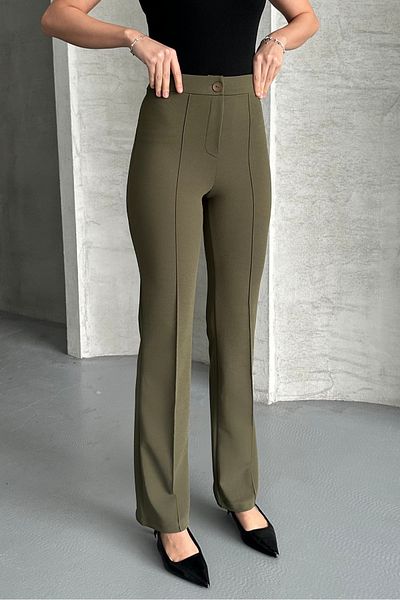 macharel jeans Women's Khaki High Waist Flared Palazzo Trousers