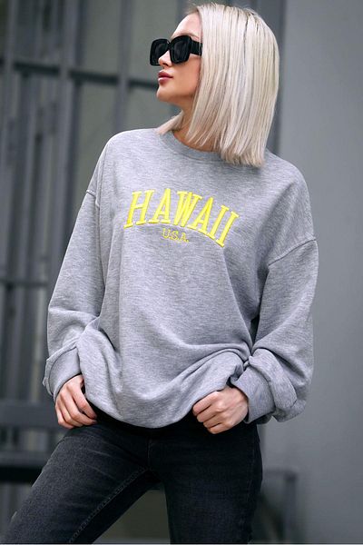 Madmext Hanorac imprimat gri cu gât crew MG1922