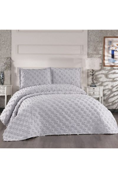 Çapa Home Set cuvertura catifelata pat dublu 3 piese, 240x260cm, Hayal Gri