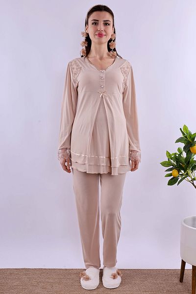 ByLohusa Σετ πιτζάμες εγκυμοσύνης Effortt Milky Brown