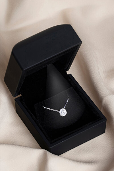 Elika Silver 925 Ayar Gümüş Işıklı Kutuda Zirkon Taşlı Tektaş Kolye - Premium...