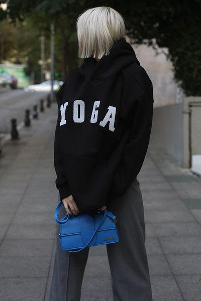 Madmext Hanorac negru cu glugă oversize brodat Mg1580