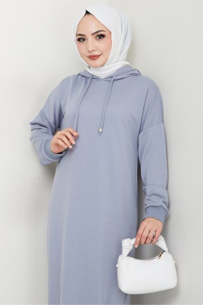 Bestenur Arma Detail Hooded Dress 1422 - Gray
