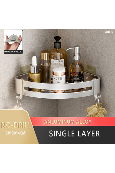 Choice رف حمام فضي مثلث الشكل بدون حفر مثبت على الحائط، رف زاوية دش، زجاجة شا...