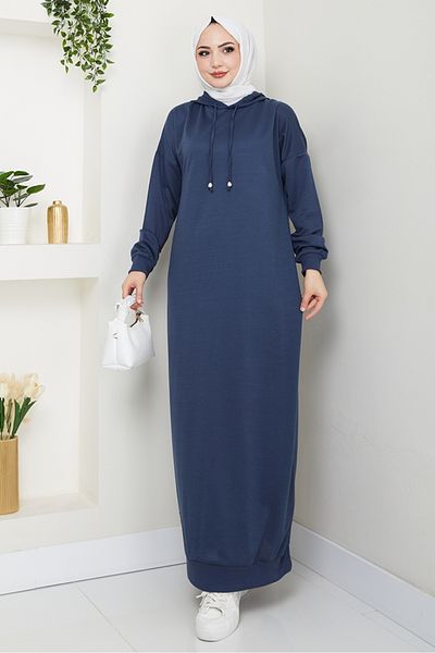 Bestenur Φόρεμα Arma Detail Hooded 1422 - Navy Blue