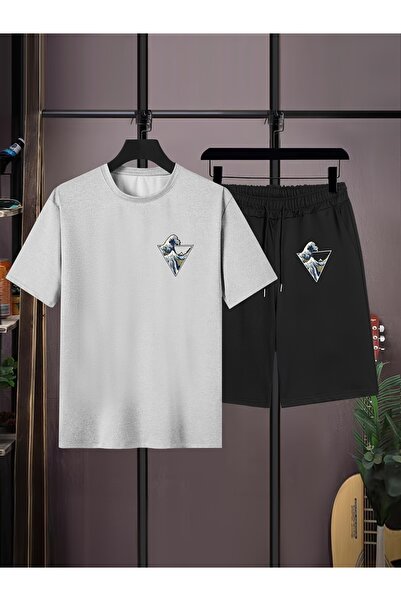 MODAVİBE Set de tricouri și pantaloni scurți imprimați unisex, croială standa...