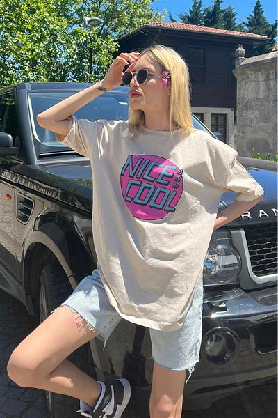 Madmext Tricou imprimat Mad Girls Bej Mg1149