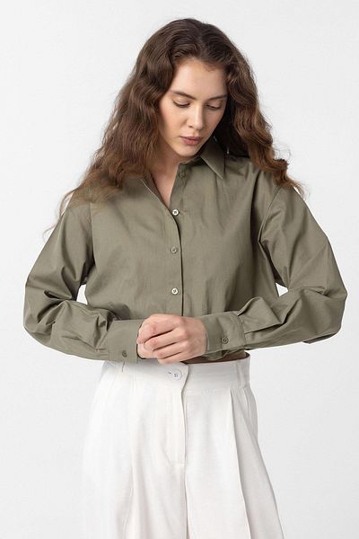 Antioch Khaki Crop Poplin Women's Shirt