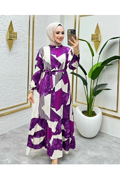 Anka Desenli Viskon Elbise