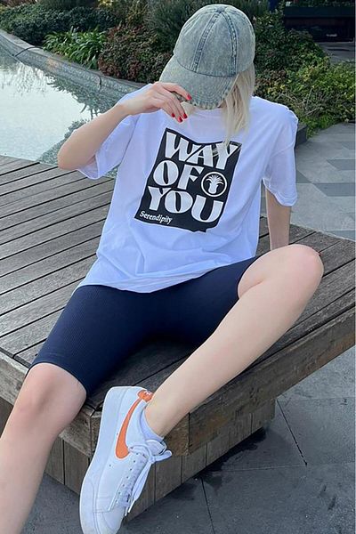 Madmext Μπλουζάκι με λευκό εμπριμέ Crew Neck Overfit MG1999