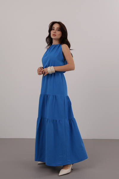 FACETTE Women's 2022664993   Saks Blue Beaded Strap Flounced Dress