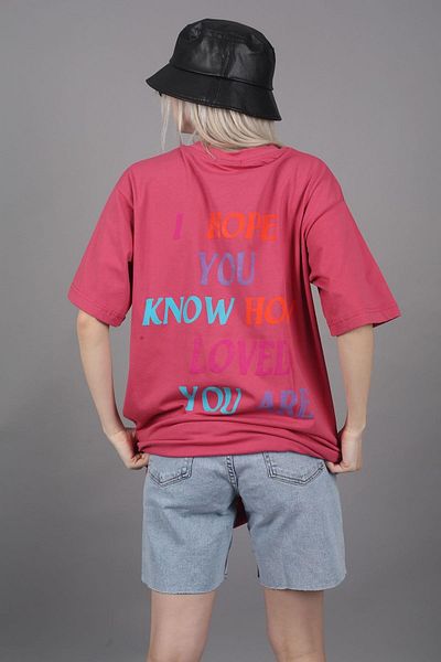 Madmext Rosa bedrucktes Oversize-Damen-T-Shirt mit Rundhalsausschnitt