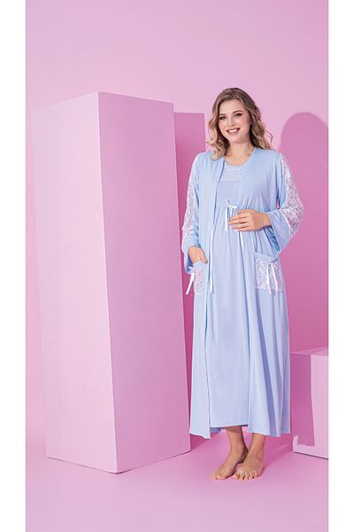 JENİKA Rochie de toaletă cu mânecă lungă de maternitate, cu mâneci și buzunare, cu detaliu din dantelă, set de 2 rochii de toaletă cu nasturi care se pot deschide