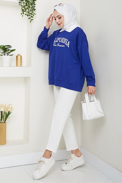 Bestenur California Printed Sweat 1426 - Saks Blue