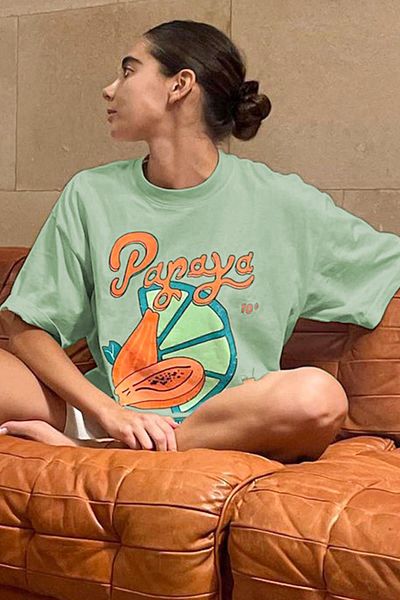 Madmext Mintgrün bedrucktes Oversize-T-Shirt Mg1531