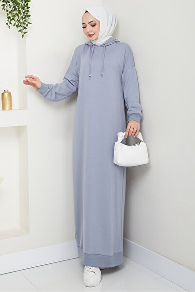 Bestenur Arma Detail Hooded Dress 1422 - Gray