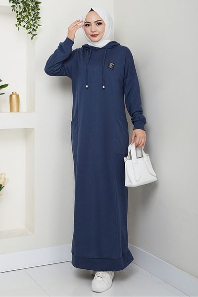Bestenur Anger Hooded Dress 1421 - Navy Blue