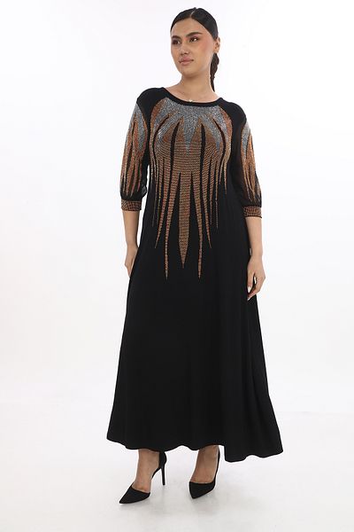 Space Fashion Γυναικείο φόρεμα βισκόζης με μαύρα μανίκια σιφόν με μοτίβο πέτρας με λεπτομέρειες