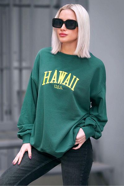 Madmext Hanorac cu imprimeu verde cu decolteu MG1922
