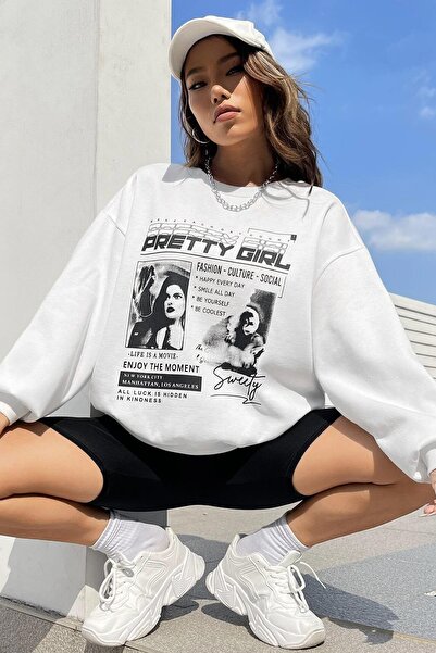 Madmext Hanorac de damă oversize cu imprimeu alb Mg1923