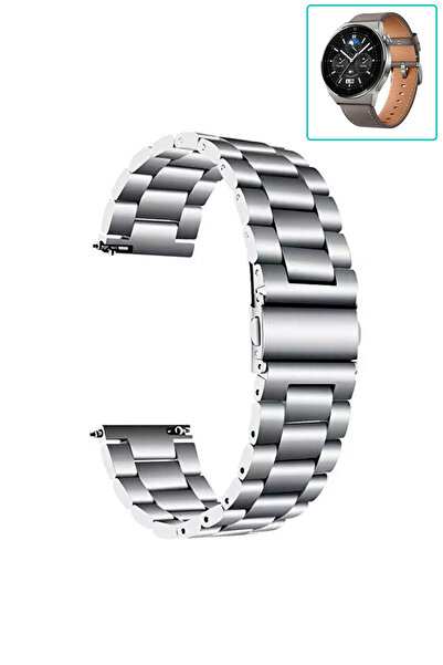 Huawei Watch Gt3 Pro 46mm Uyumlu Kordon Klasik Baklava Model Paslanmaz Çelik Metal Kayış