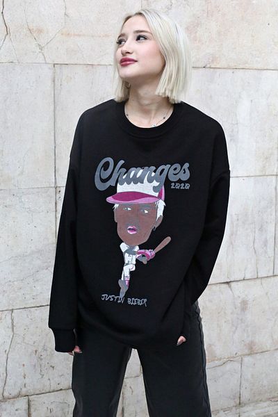 Madmext Hanorac oversize cu imprimeu negru Mg1578
