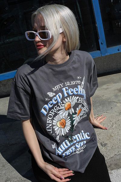 Madmext Damen-T-Shirt mit geräuchertem Gänseblümchen-Print Mg1768
