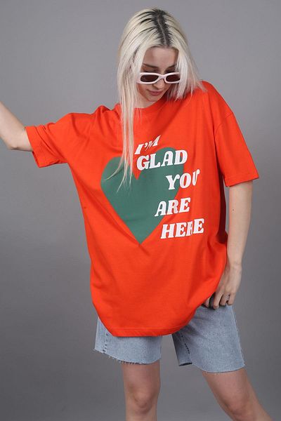 Madmext Mad Girls Orange bedrucktes T-Shirt Mg1202