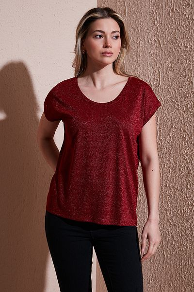 Fashion Friends Standard Fit Round Neck Glitter Blouse Bluz 25Y0202K1