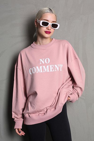 Madmext Pink Crew Neck Printed Oversize Women's Sweatshirt MG1902