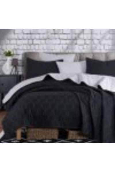Eponj Home Set cuvertura matlasata reversibila 200 x 220 cm + 2 fete perna, Solid Negru/Gri