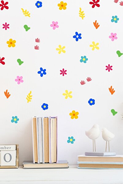 Tasarım Canlı Renkli Çiçekler Seti Duvar Cam Sticker