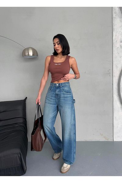 Zeo Basic JEAN ALBASTRU TINT CU DETALII DE CUSUT BALON FIT