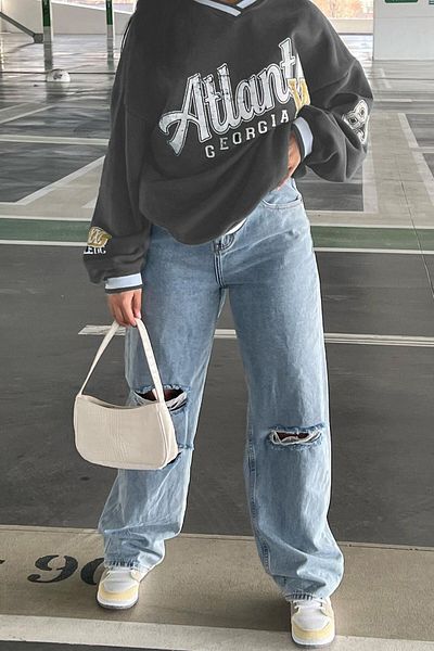 Madmext Geräuchertes bedrucktes Sweatshirt mit V-Ausschnitt Mg1576