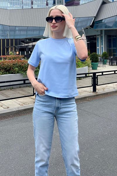 Madmext Tricou de damă de bază cu decolteu triplu albastru MG2075