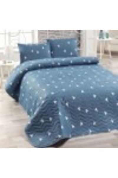 Eponj Home Set cuvertura matlasata 200x220cm + 2 fete perna cu triunghiuri, Ucgen Albastru