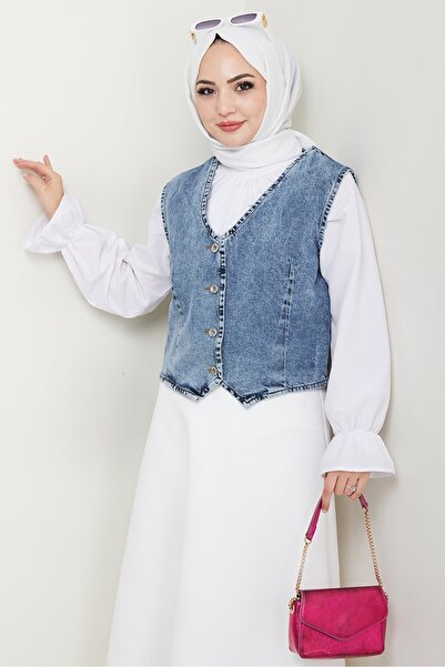 Bestenur Asyel Denim Vest 1430 - Light Blue