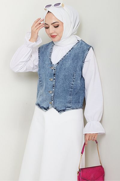 Bestenur سترة الدنيم Asyel 1430 - أزرق فاتح