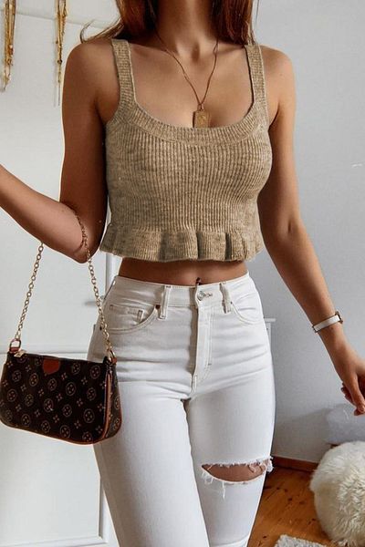 Madmext Μπλούζα Mad Girls Beige Knitwear Mg1007