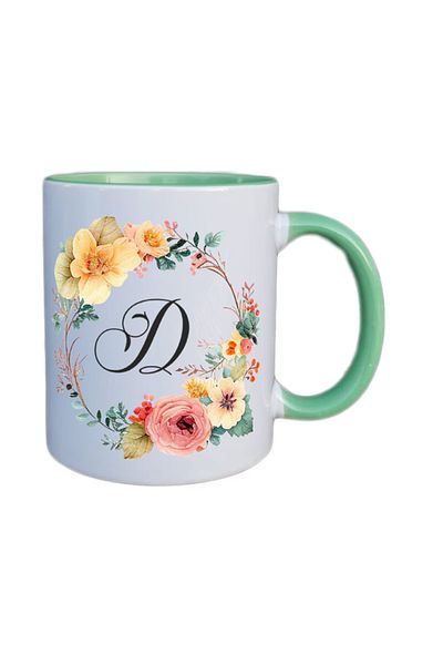 OEM Cană personalizată cu mâner verde și inițiala D, Inovatix®. 330 ml